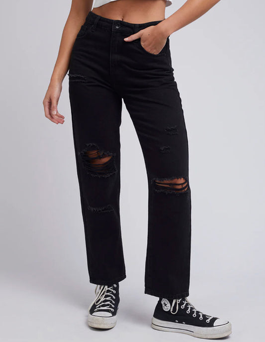 Cali Straight Jean - Destroyed Washed Black
