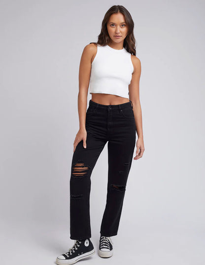 Cali Straight Jean - Destroyed Washed Black