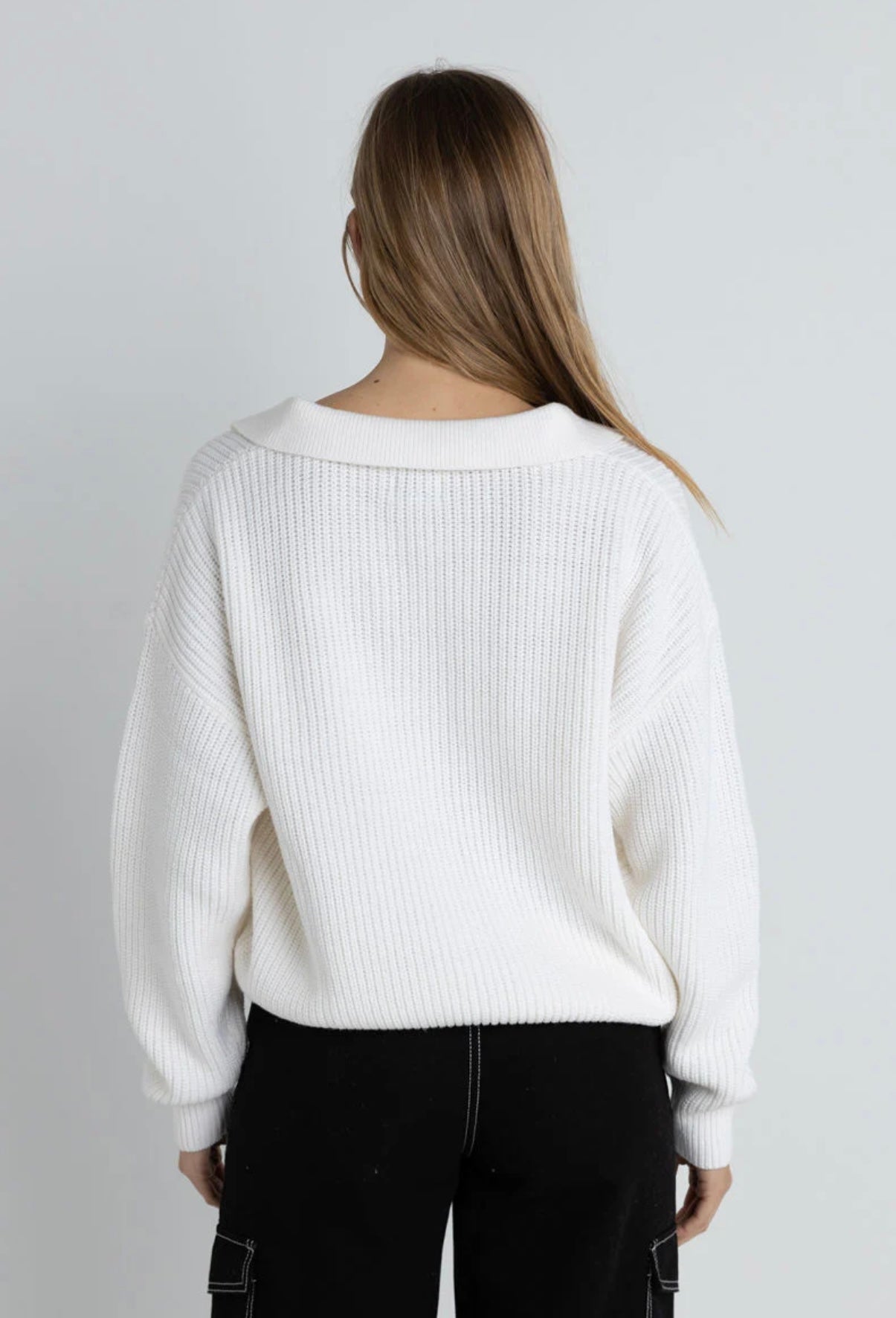 Muse V-Neck Collared Jumper - White