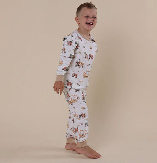 Organic Long Sleeve Pyjamas - Diggers & Tractors