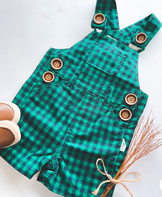 Roy Dungaree - Green Navy Check