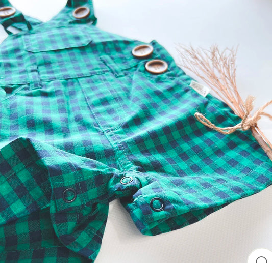 Roy Dungaree - Green Navy Check