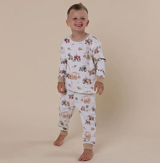 Organic Long Sleeve Pyjamas - Diggers & Tractors