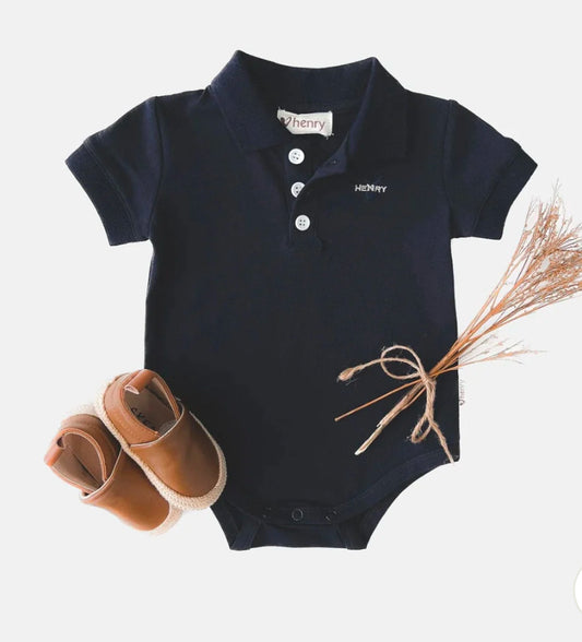 Polo Romper - Navy